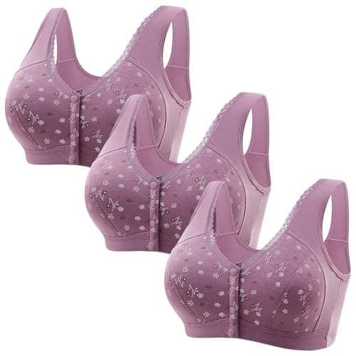 Comfortable 3-Piece Daisy Push-Up Bra Set for Older Women Full Coverage Front-Closure Bras