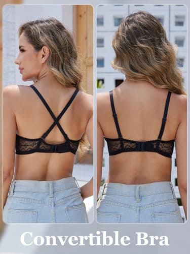 Zossav Balconette Push-Up Bra with Underwire and Convertible Cups