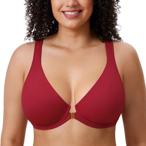 Delimira Women's Front Closure Plunge Racerback Bra B-H Cups