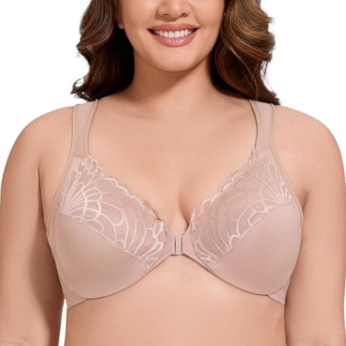 MELENECA Women's Plus Size Front Closure Underwire Bra