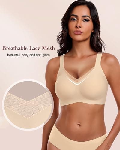 HORISUN Seamless Mesh Lace Bras for Women Wireless Full Coverage Deep V Bralettes