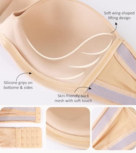 Lemorosy Women's Wireless Plunge Padded Non-Slip Invisible Strapless Bra