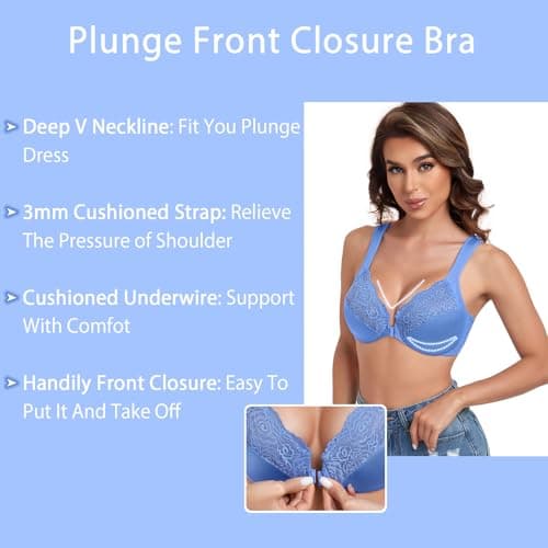 HACI Women's Plus Size Front Closure Underwire T-Shirt Bra