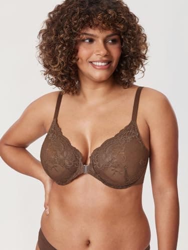 DELIMIRA Plus Size Front Closure Lace Plunge Underwire Bra