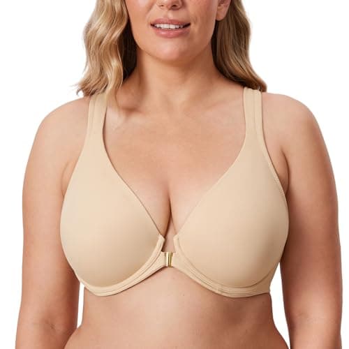 Delimira Women's Front Closure Plunge Racerback Bra B-H Cups