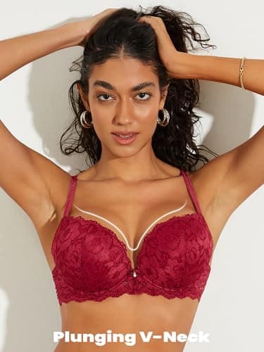 Zossav Lace Push Up Bra with Thick Padding and Underwire
