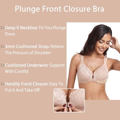 HACI Women's Plus Size Front Closure Underwire T-Shirt Bra