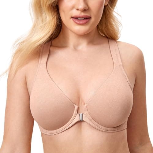 Delimira Women's Front Closure Plunge Racerback Bra B-H Cups