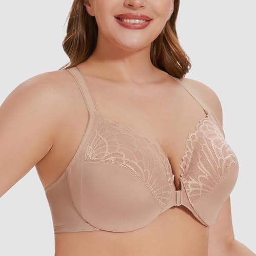 Meleneca Women's Plus Size Front Closure Lace Underwire Bra