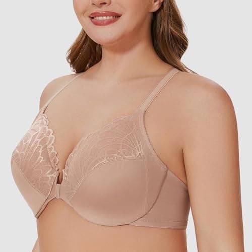 Meleneca Women's Plus Size Front Closure Lace Underwire Bra