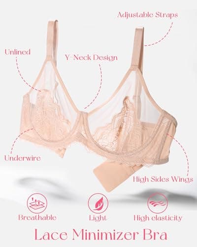 HACI Minimizer Lace Wire Underwire Bra for Plus Size Women