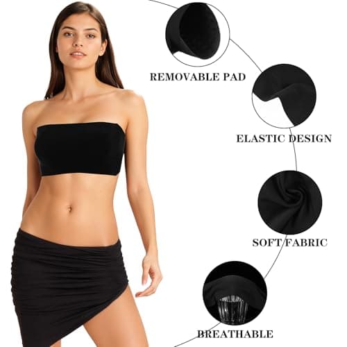 Abeillo Women's Black & White Seamless Bandeau Bralette Bralette Tube Top Bra
