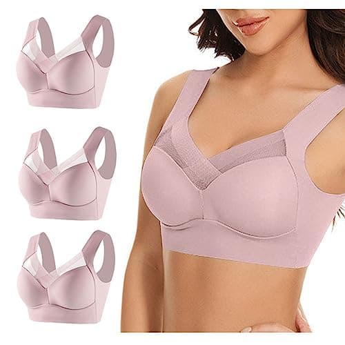 Hnodov 3 Pack Plus Size Seamless Mesh Sports Bras for Women