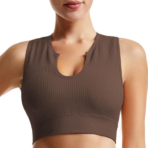 Solid Medium Support Ribbed Seamless Yoga Bra for Women Running Gym