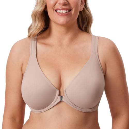 Delimira Women's Front Closure Plunge Racerback Bra B-H Cups