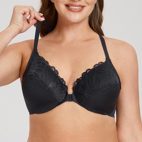 MELENECA Plus Size Front Closure Racerback Unlined Underwire Bra