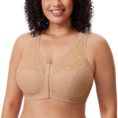 Delimira Plus Size Front Closure Racerback Lace Bra