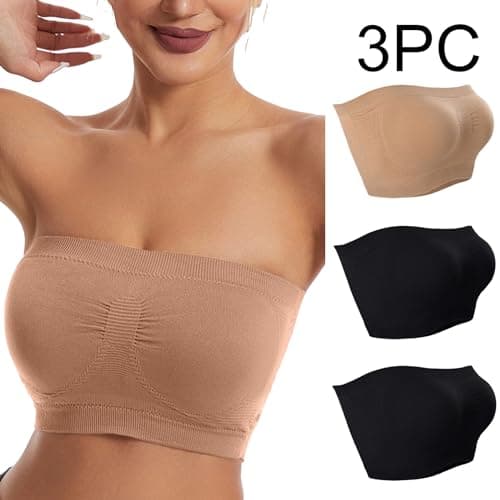 3 Pack Stretch Tube Top Bralette for Women Non Padded Non Slip Seamless