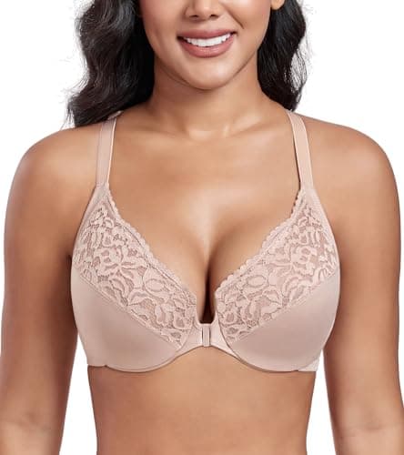 Refined Title: DotVol Women's Plus Size Floral Lace Front Closure T-Back Underwire Bra