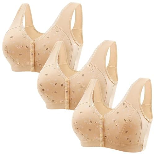 Comfortable 3-Piece Daisy Push-Up Bra Set for Older Women Full Coverage Front-Closure Bras