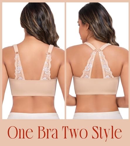 DotVol Women's Wireless Scalloped Lace Racerback Comfort Bra
