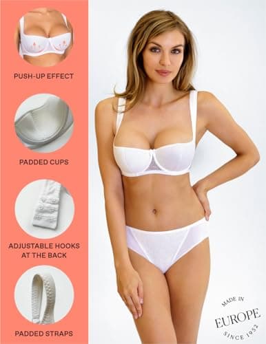 Rosme Plus Size Demi Cup Push Up Lace Bra Underwired Low Cut Mesh