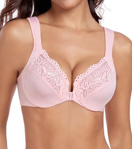 Women's Front Closure Underwire T-Shirt Bra Plus Size - Pink, 42DD
