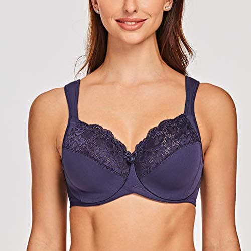 MELENECA Women's Full Coverage Plus Size Underwire Bra with Lace Straps