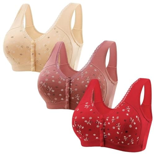 Comfortable 3-Piece Daisy Push-Up Bra Set for Older Women Full Coverage Front-Closure Bras