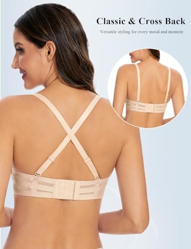 Upushall Plunge T-Shirt Bra for Women - Adds 2 Cup Sizes, Beige 42C