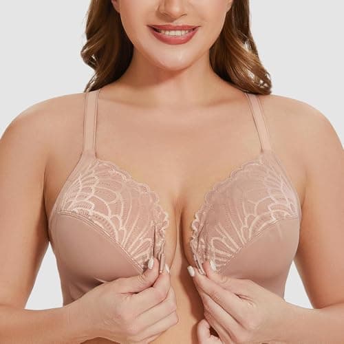 Meleneca Women's Plus Size Front Closure Lace Underwire Bra