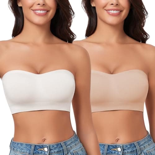 WOWENY Bandeau Bra for Women: Silicone, Padded, Non-Slip, Strapless