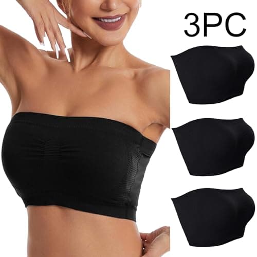 3 Pack Stretch Tube Top Bralette for Women Non Padded Non Slip Seamless