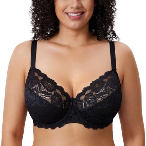 Delimira Women's Plus Size Full Coverage Underwire Lace Bra Up to Jcup