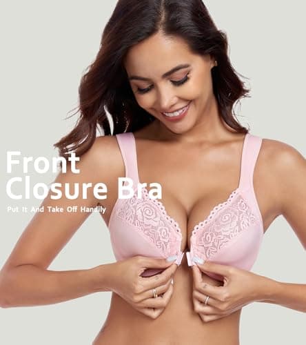 Women's Front Closure Underwire T-Shirt Bra Plus Size - Pink, 42DD