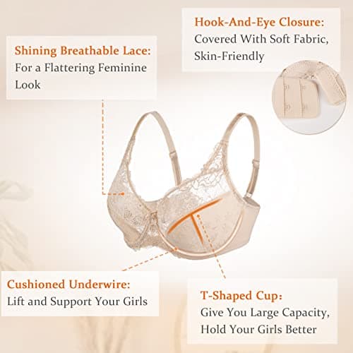 Women's Sexy Lace Floral Bras - Full Coverage Unlined Underwire Plus Size