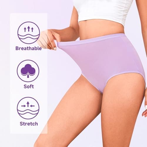 Womens High Waisted Tummy Control Moisture-Wicking Brief Underwear - 6 Packs