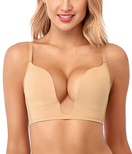 JOATEAY Women's Deep Plunge Convertible Bra with Low Cut Padded Cleavage Enhancer