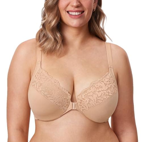 Delimira Women's Plus Size Full Coverage Lace Underwire Racerback Bra