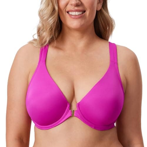 Delimira Women's Front Closure Plunge Racerback Bra B-H Cups