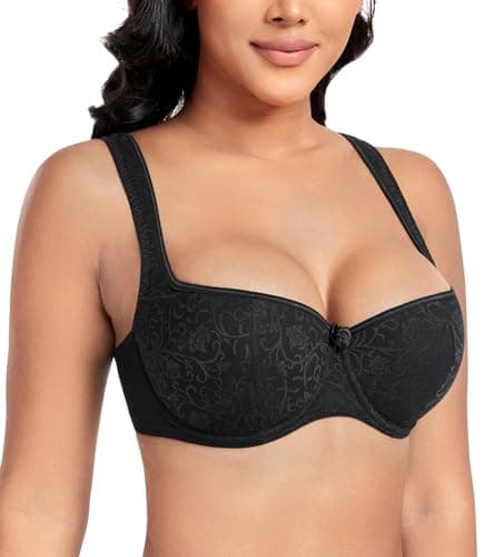 DotVol Plus Size Wide Straps Lace Balconette Underwire Bra