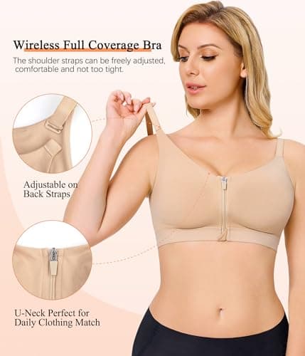 CYDREAM Women's Zip Front Wireless Comfort Bralette with Back Smoothing