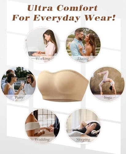DOCUMO Women's Padded Strapless Silicone Bra