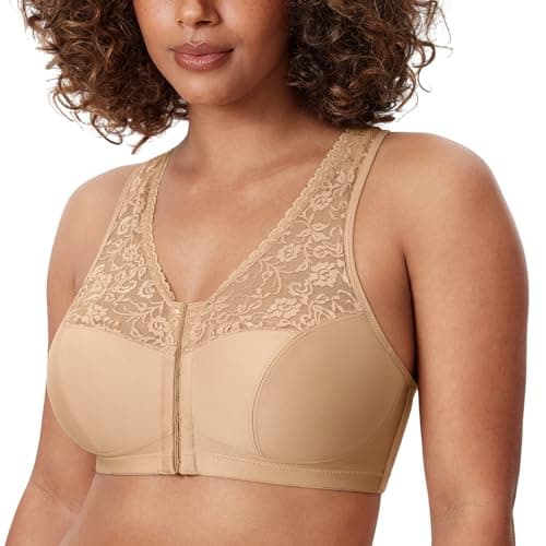 Delimira Plus Size Front Closure Racerback Lace Bra