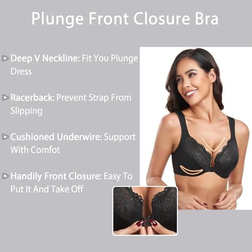HACI Women's Plus Size Underwire Front Closure T-Shirt Bra