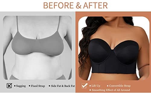 SEA BBOT Women's Longline Strapless Full Coverage Corset Bra Hide Back Fat