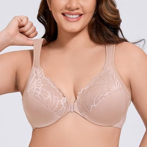 MELENECA Women's Plus Size Front Closure Underwire Bra