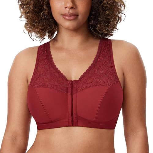 Delimira Plus Size Front Closure Racerback Lace Bra