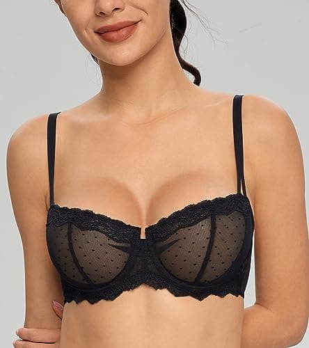 HACI Women's Plus Size Demi Scoop Neck Push Up Lace Balconette Bra