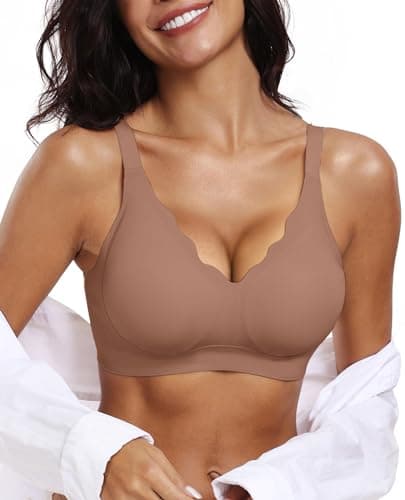 OEAK Women's Comfortable Wireless Push Up Bralette Scalloped V-Neck Coverage